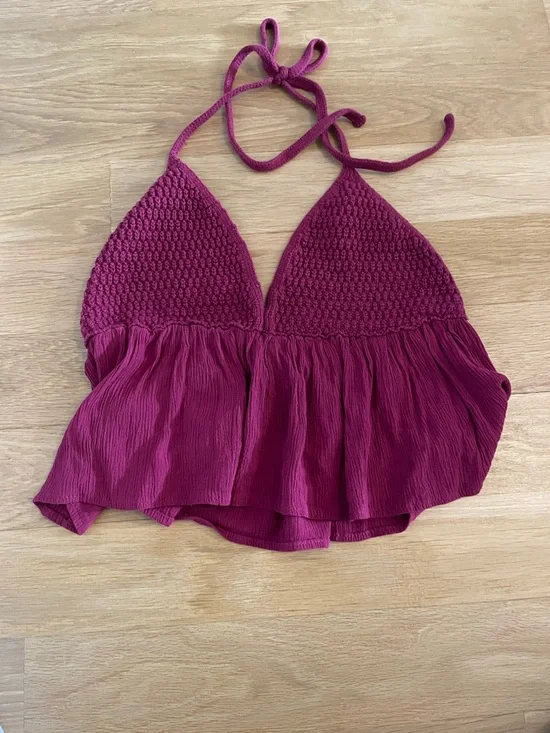 Garage Fuchsia Crochet Halter Swim Coverup - Picture 1 of 2